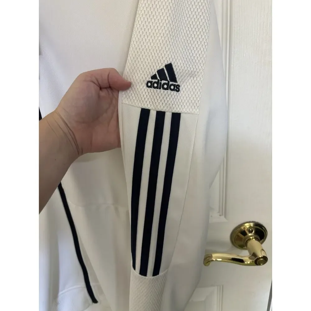 NWT Adidas White Snap Track Jacket Full Zip Black Stripe Pockets M